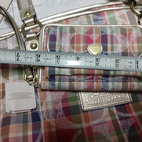 New Coach Poppy ‘Madras’ Plaid Signature C Canvas Tote & Billfold Set WoW!!!! - Picture 7 of 14